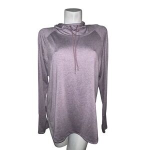 Athleta Womens Heathered Mauve Cowl Neck Hoodie Thumbhole Pullover Size L